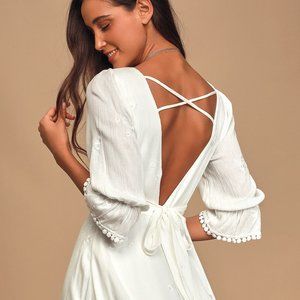 Lulu's In the Meadow White Embroidered Backless Mini Dress